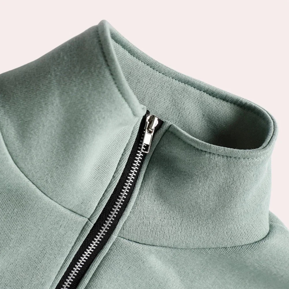 Loungewear Set – Sage Green Oversized Zip-Neck Top and Pants