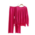 Knit Lounge Set with Longline Crew Neck Top — Magenta