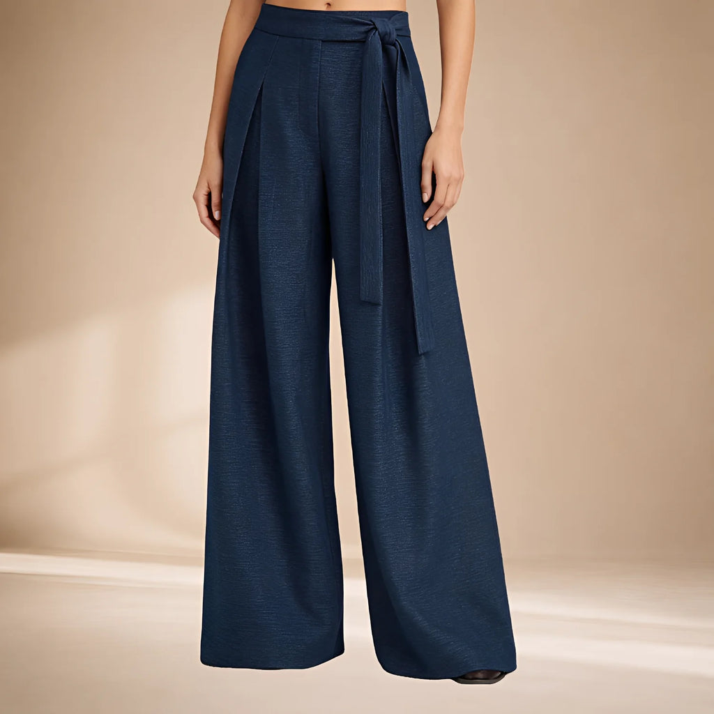 Wide Leg Pants with Wrap Front — Navy