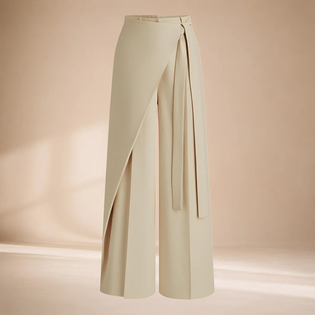 Wide Leg Pants with Wrap Front — Khaki