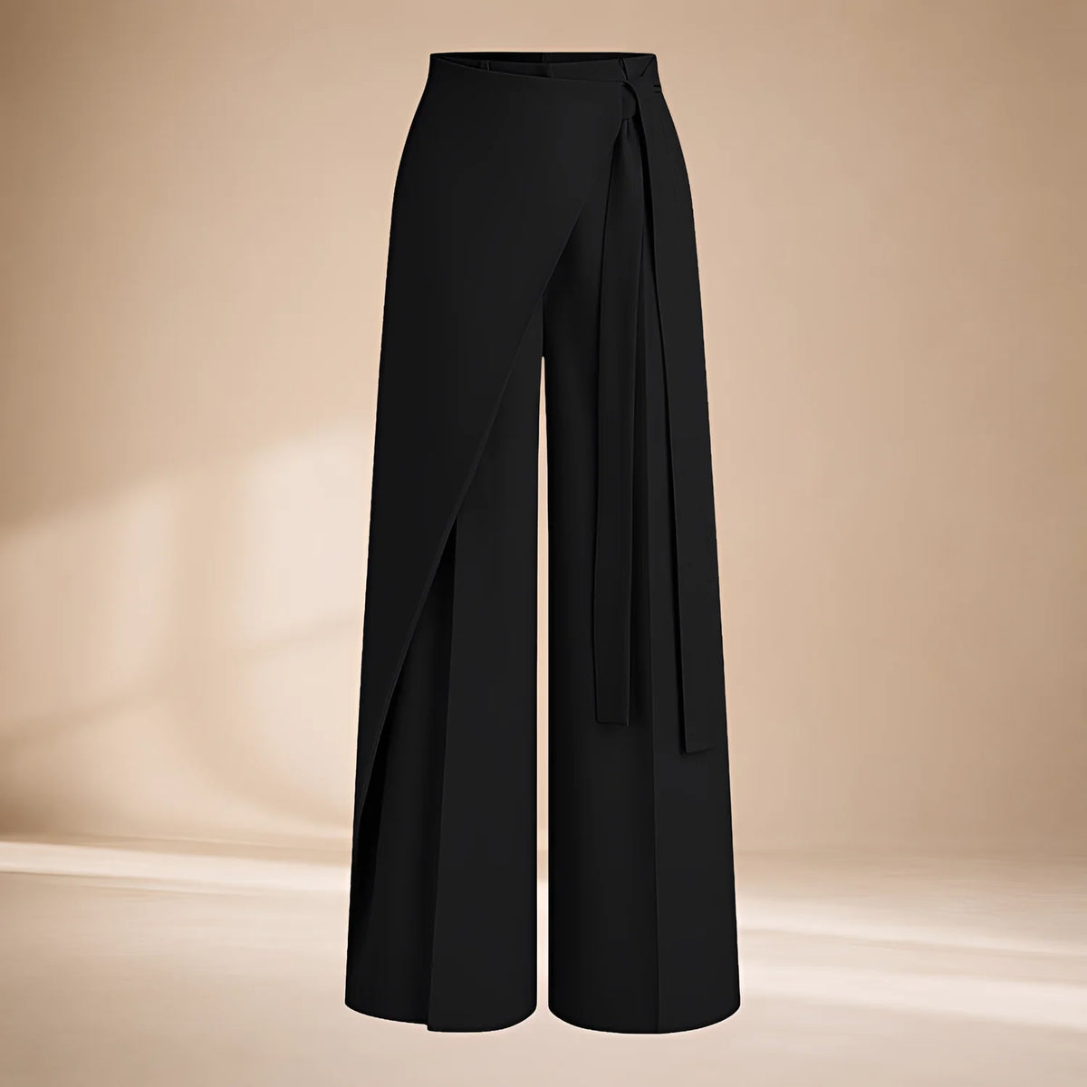 Wide Leg Pants with Wrap Front — Black
