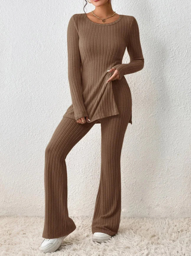 ribbed pants set – Beige