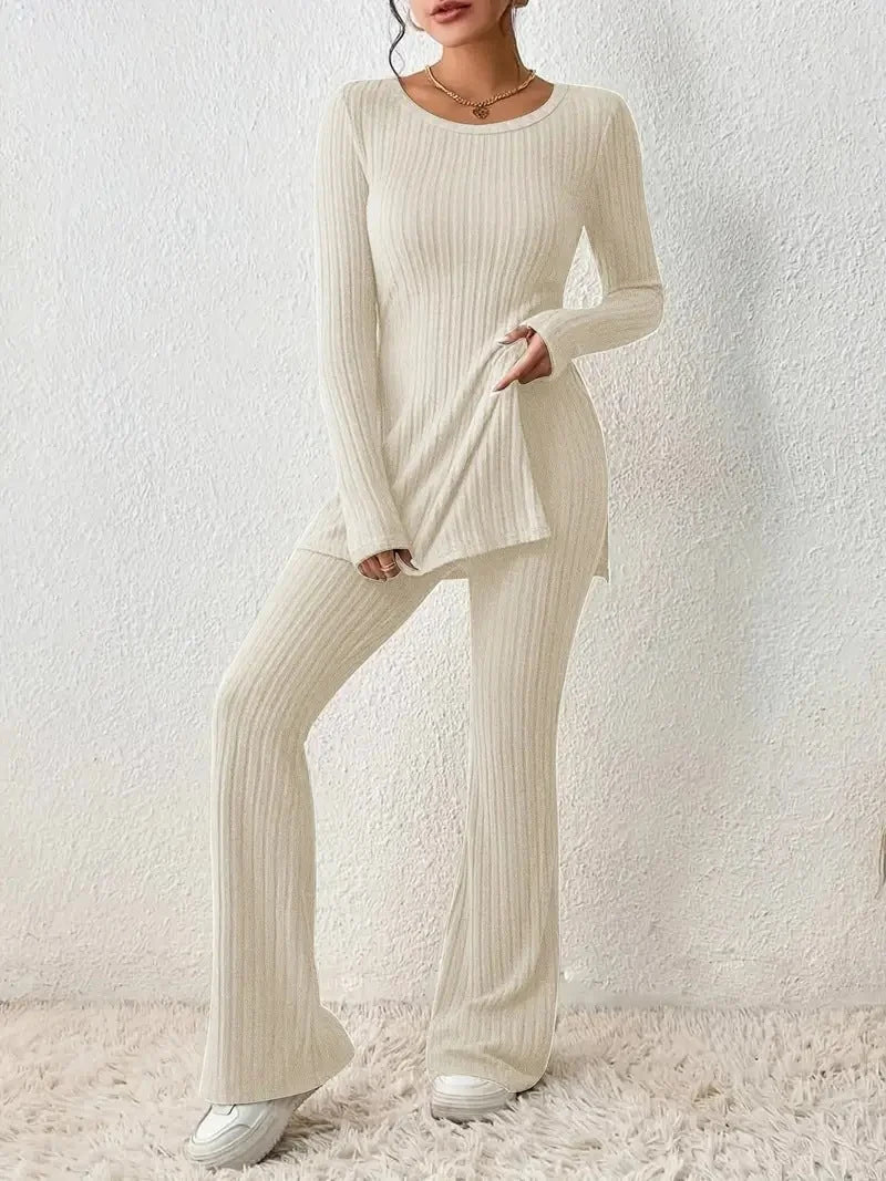 ribbed pants set – Cream