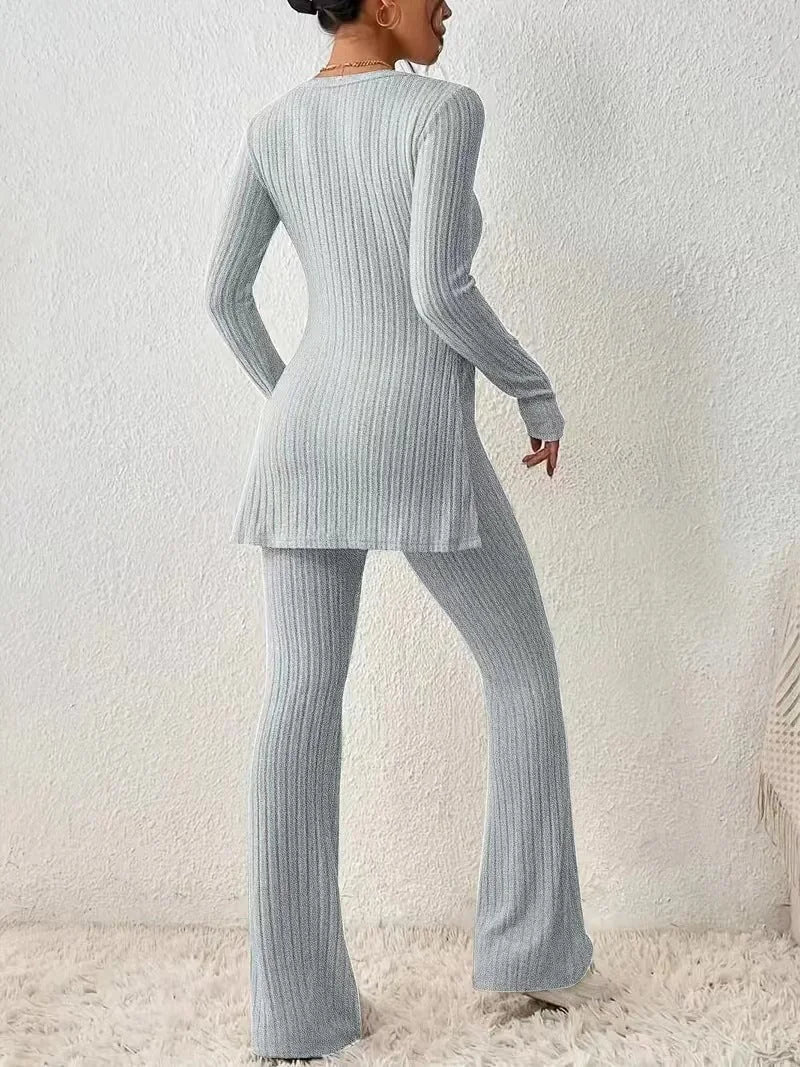 ribbed pants set – Light Gray