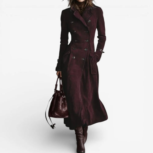 Amarah Suede Trench Coat for Women - Long Double Breasted Belted Coat