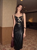 Annabel Lace Midi Dress Faux Leather Skirt Sleeveless