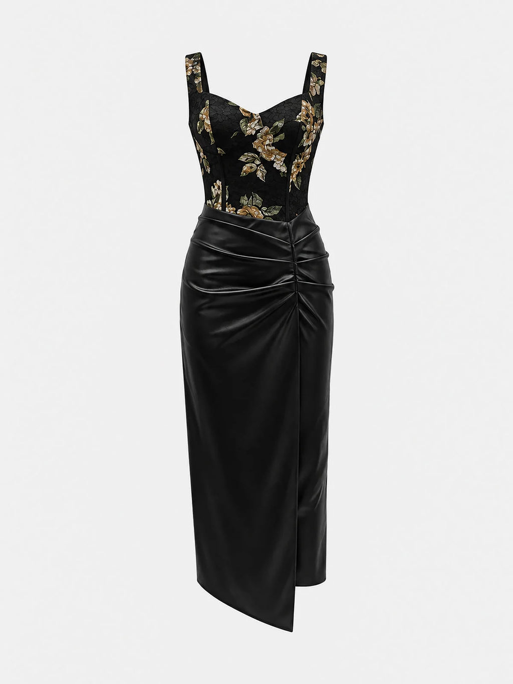 Annabel Lace Midi Dress Faux Leather Skirt Sleeveless