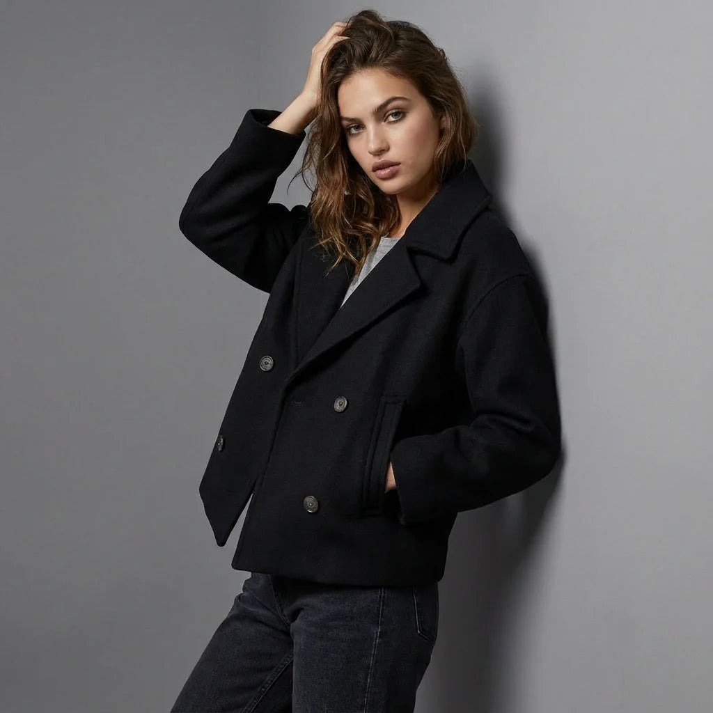 womens pea coat – Black