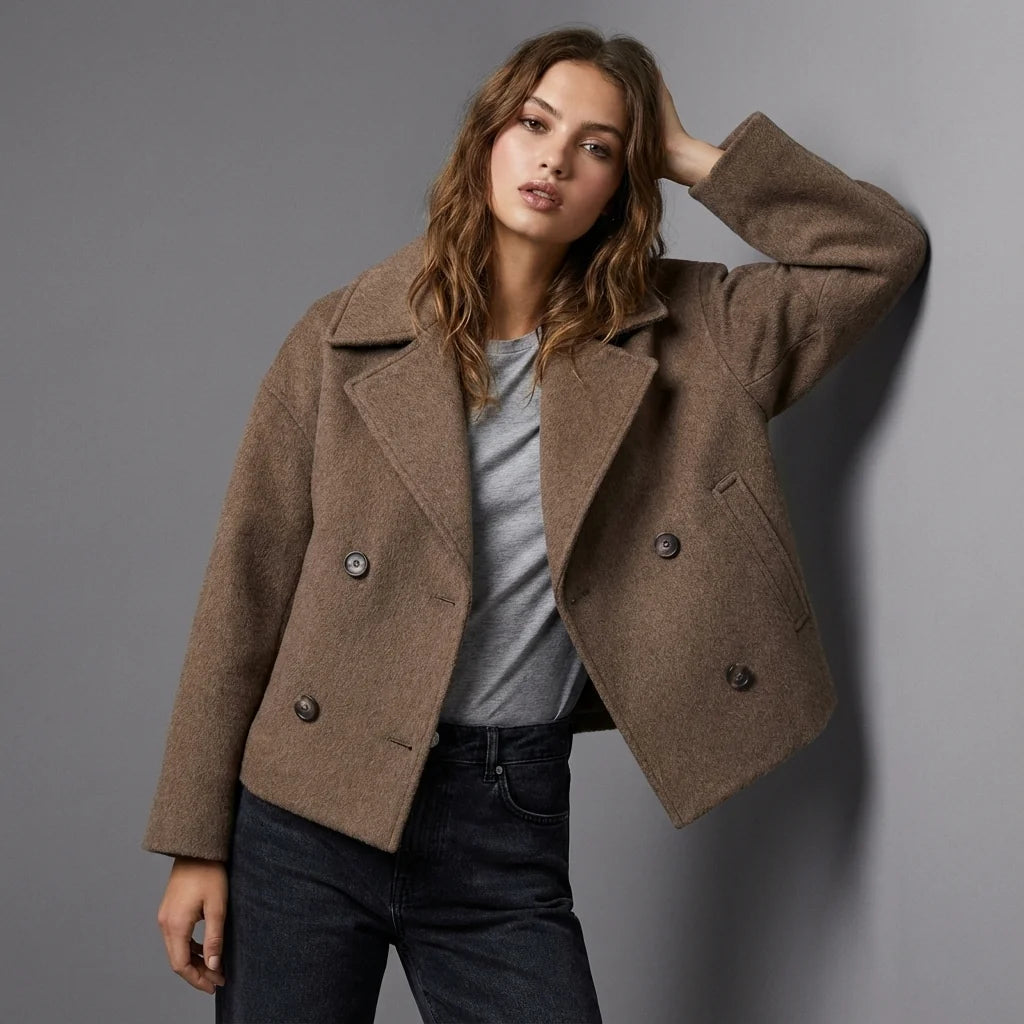 womens pea coat – Brown