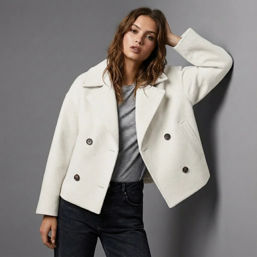 womens pea coat – White