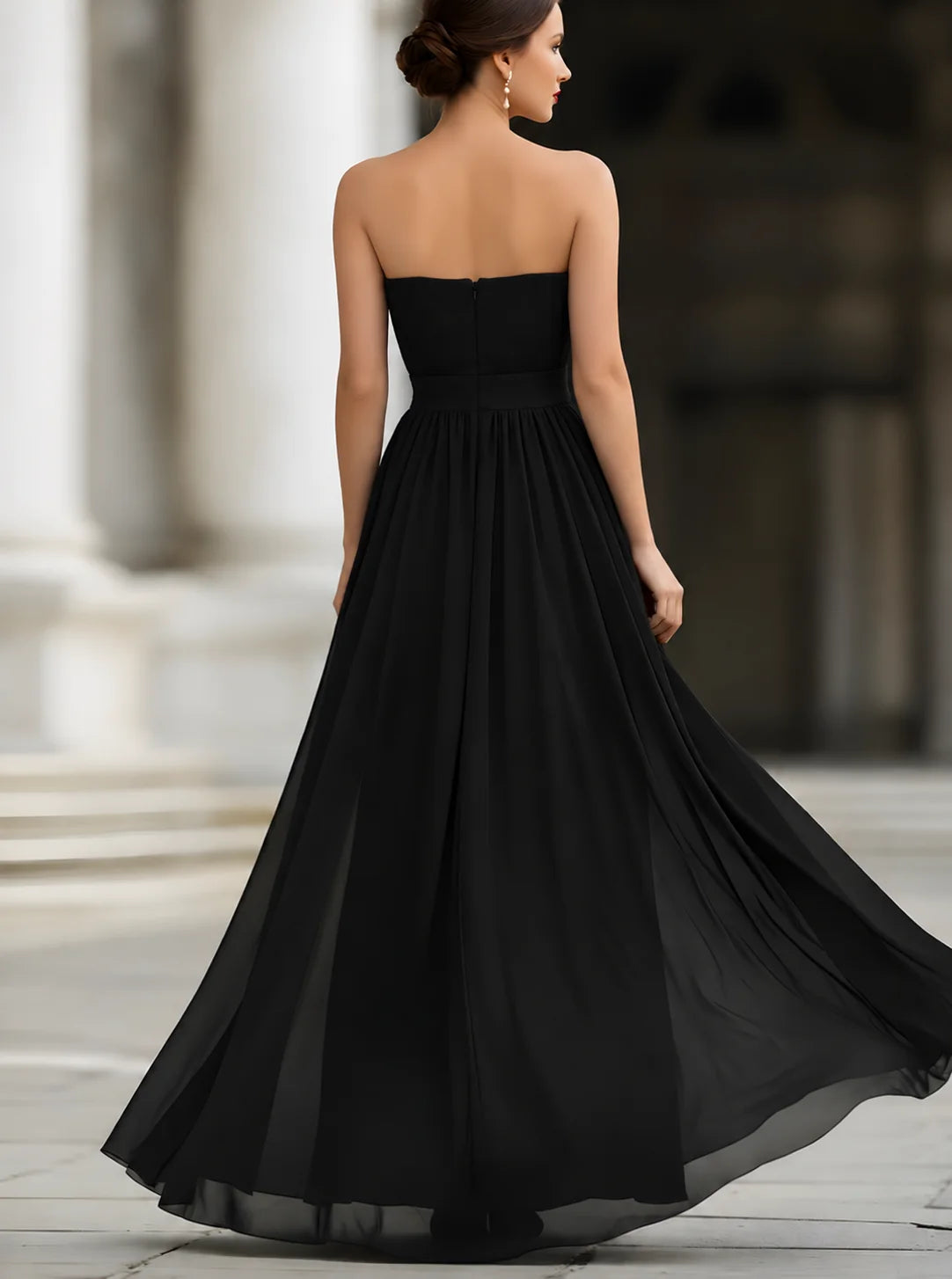 Black Chiffon Maxi Dress – Halter Neck Pleated Evening