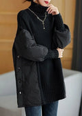 Black Patchwork Turtleneck Sweater for Women - Oversized Knit Pullover