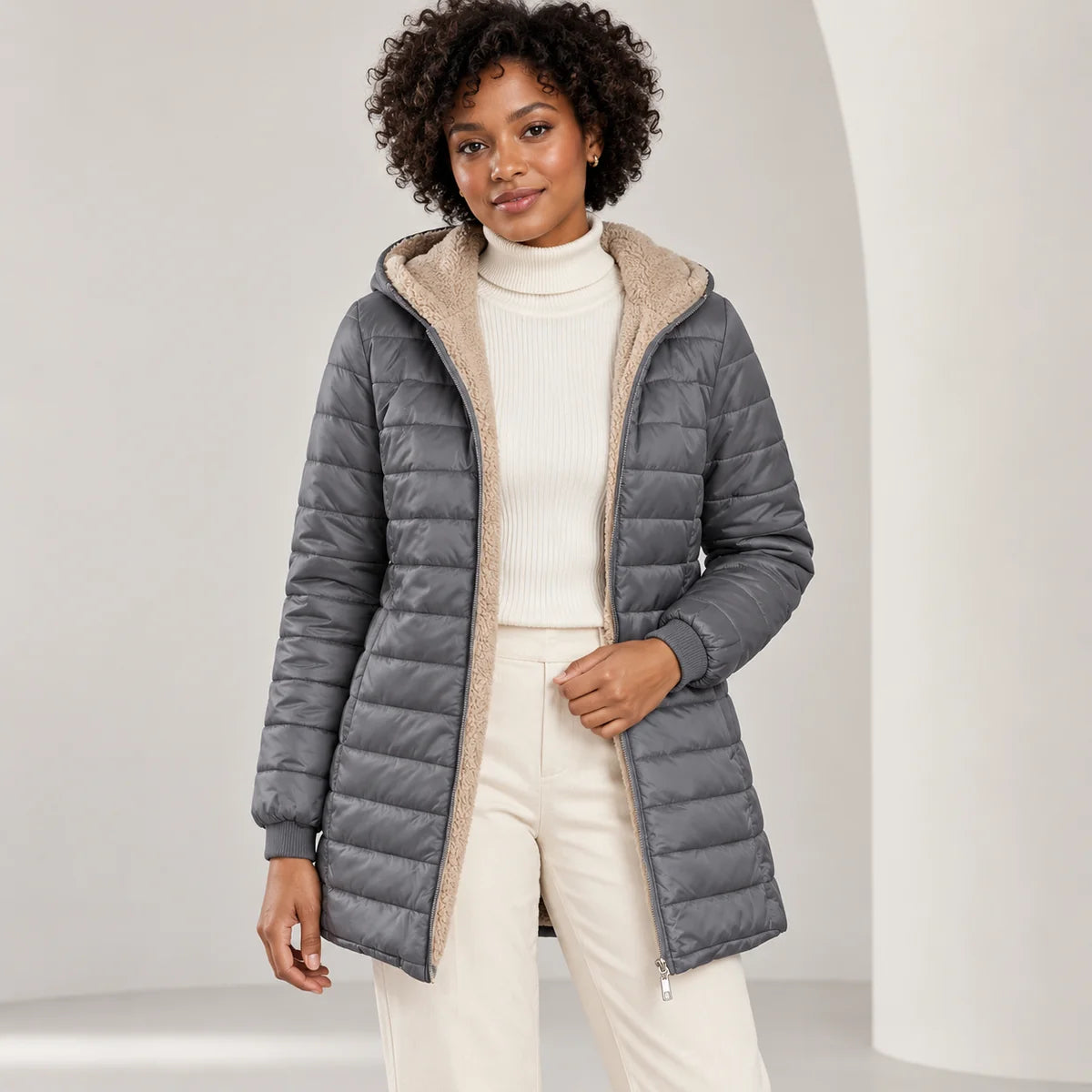 Black Puffer Jacket – Sherpa Lined Hooded Longline