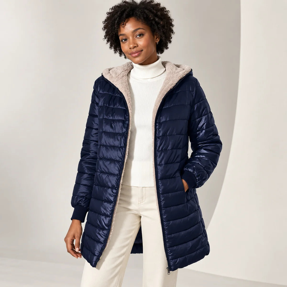 Black Puffer Jacket – Sherpa Lined Hooded Longline