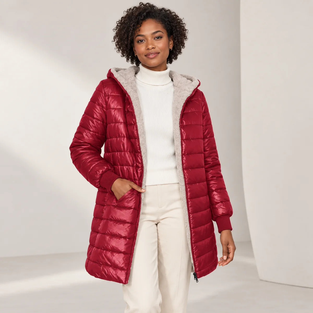 Black Puffer Jacket – Sherpa Lined Hooded Longline