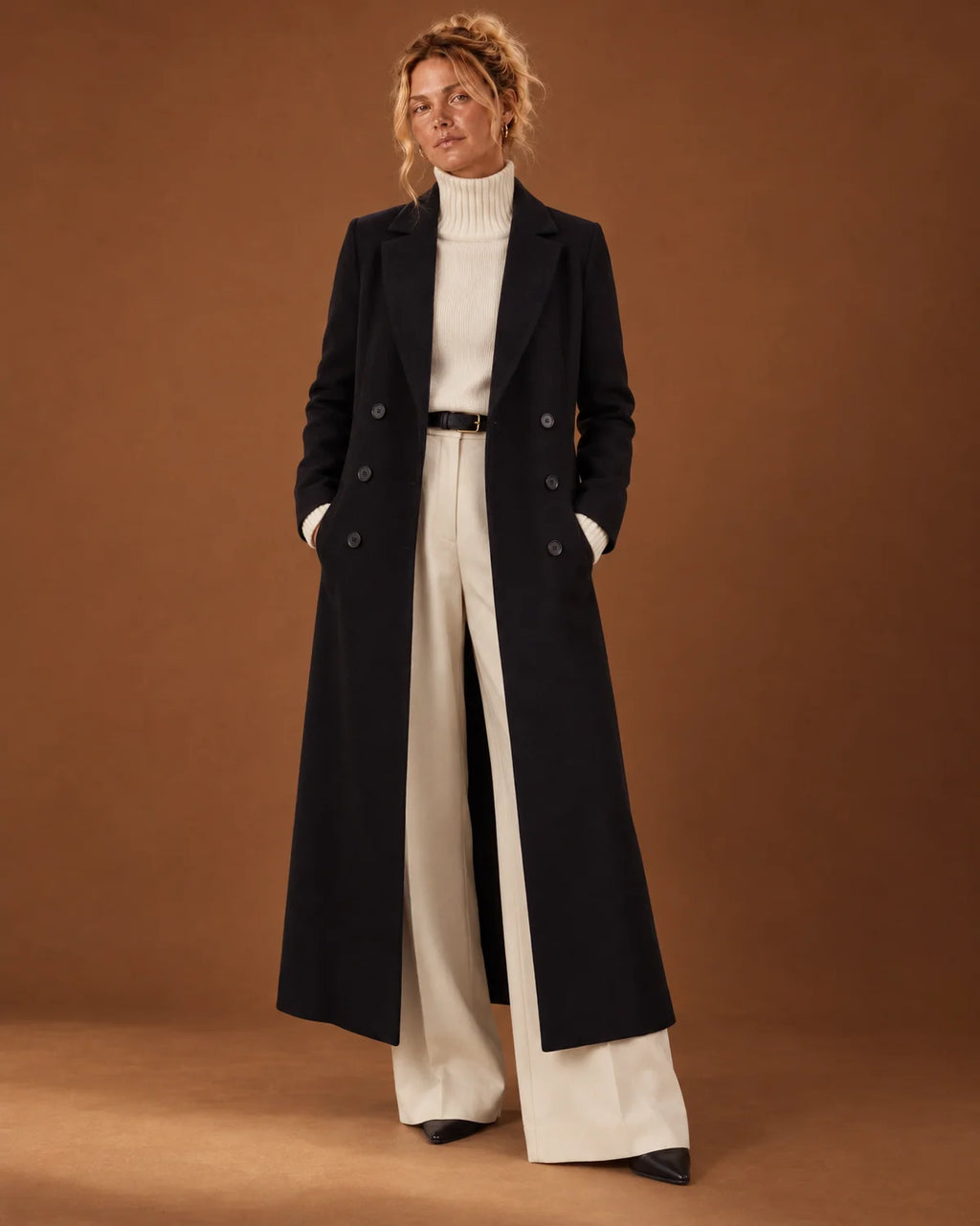 Black Wool Coat – Long Double Breasted Tailored