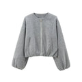 Bomber Jacket – Gray Cropped Balloon Sleeve