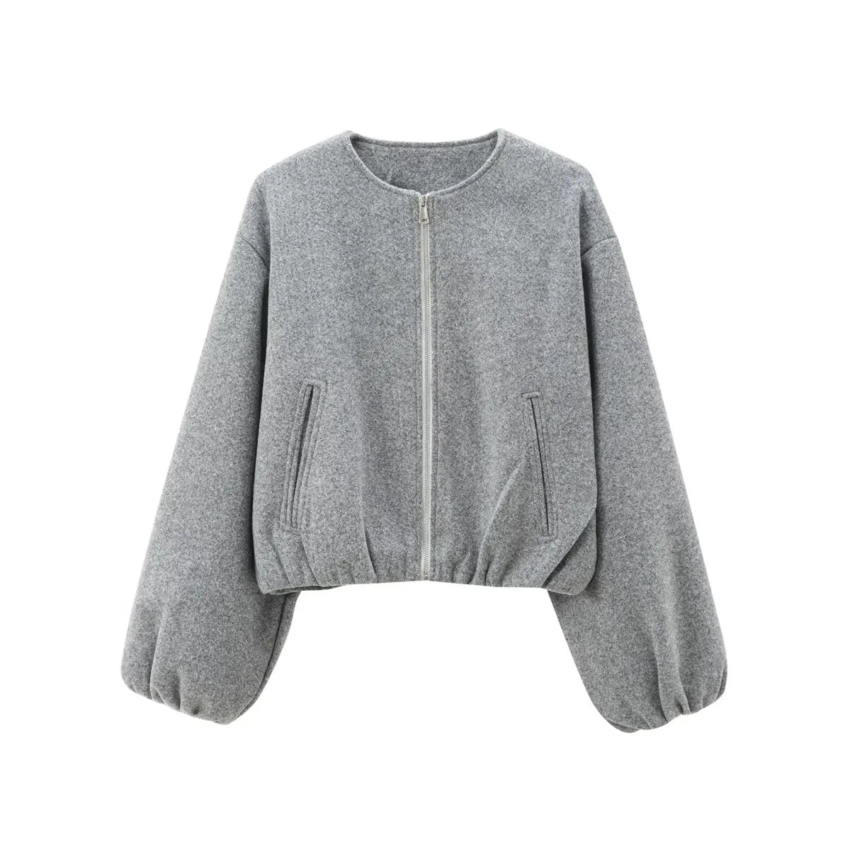 Bomber Jacket – Gray Cropped Balloon Sleeve