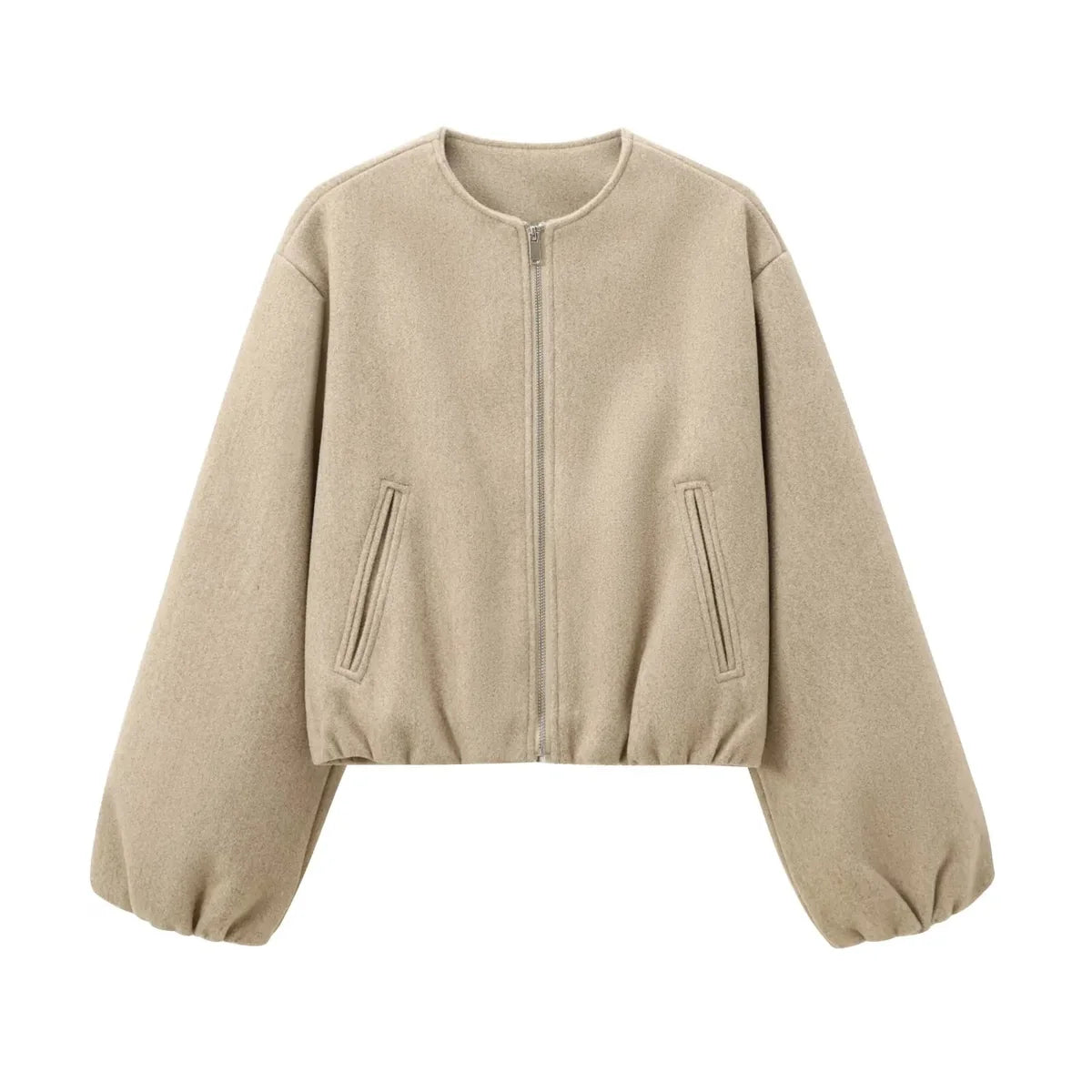Bomber Jacket – Gray Cropped Balloon Sleeve