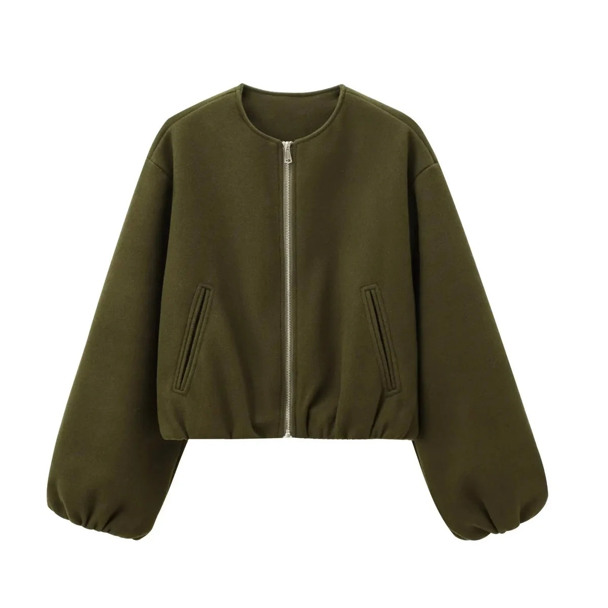 Bomber Jacket – Gray Cropped Balloon Sleeve