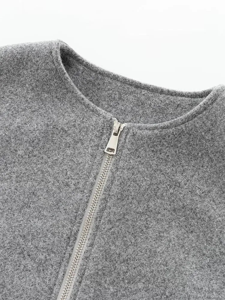 Bomber Jacket – Gray Cropped Balloon Sleeve