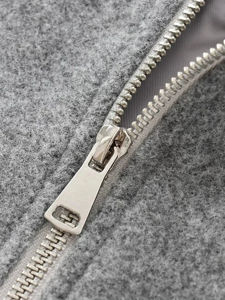 Bomber Jacket – Gray Cropped Balloon Sleeve