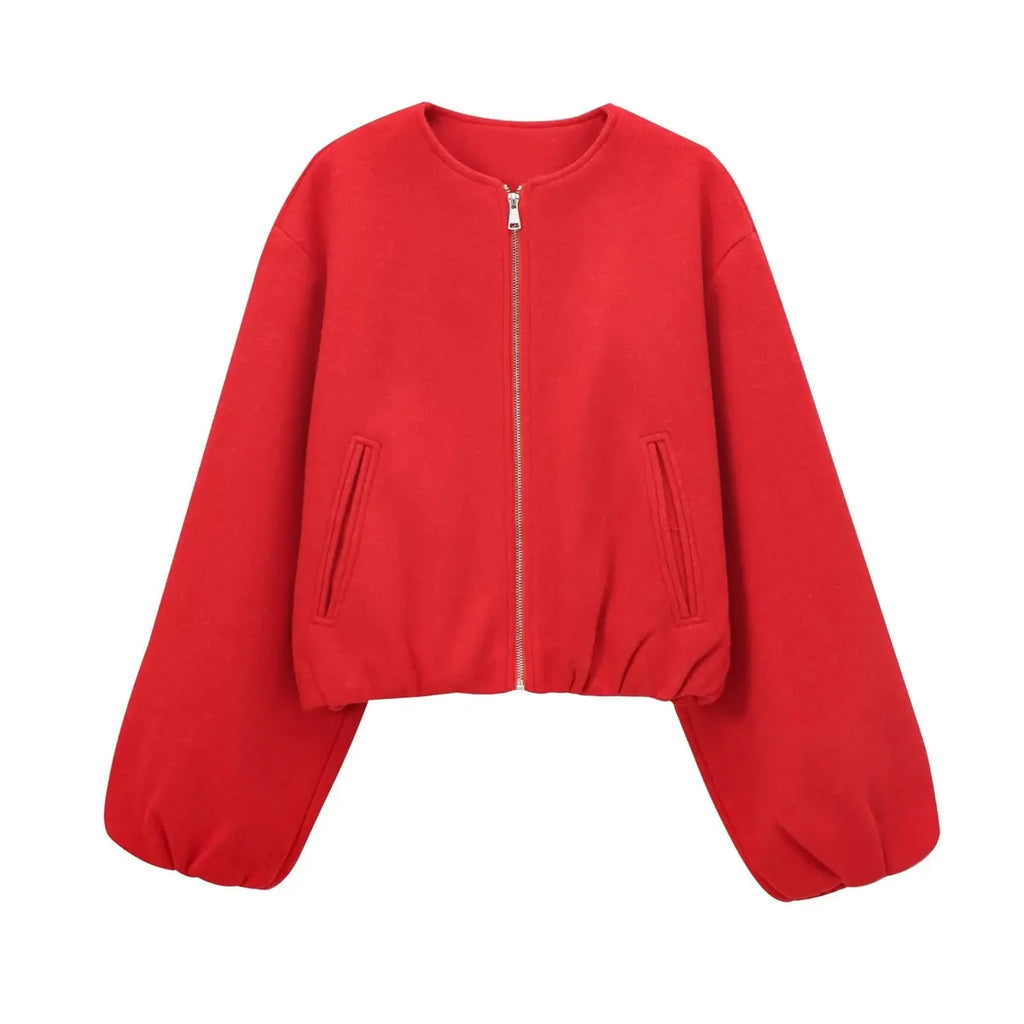 Bomber Jacket – Gray Cropped Balloon Sleeve