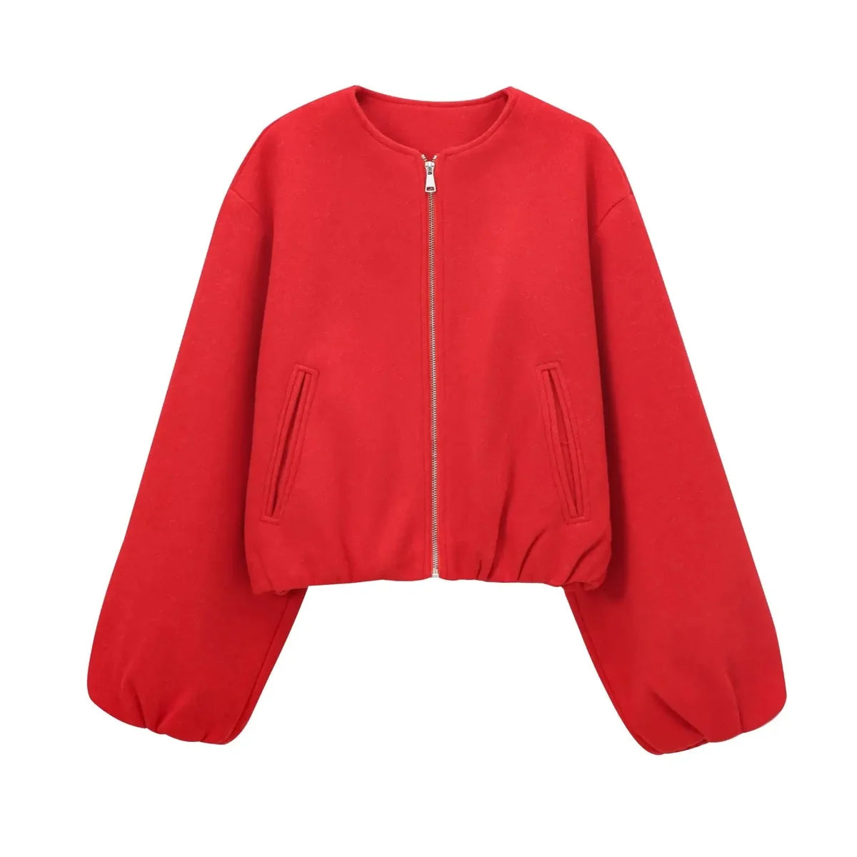 Bomber Jacket – Gray Cropped Balloon Sleeve