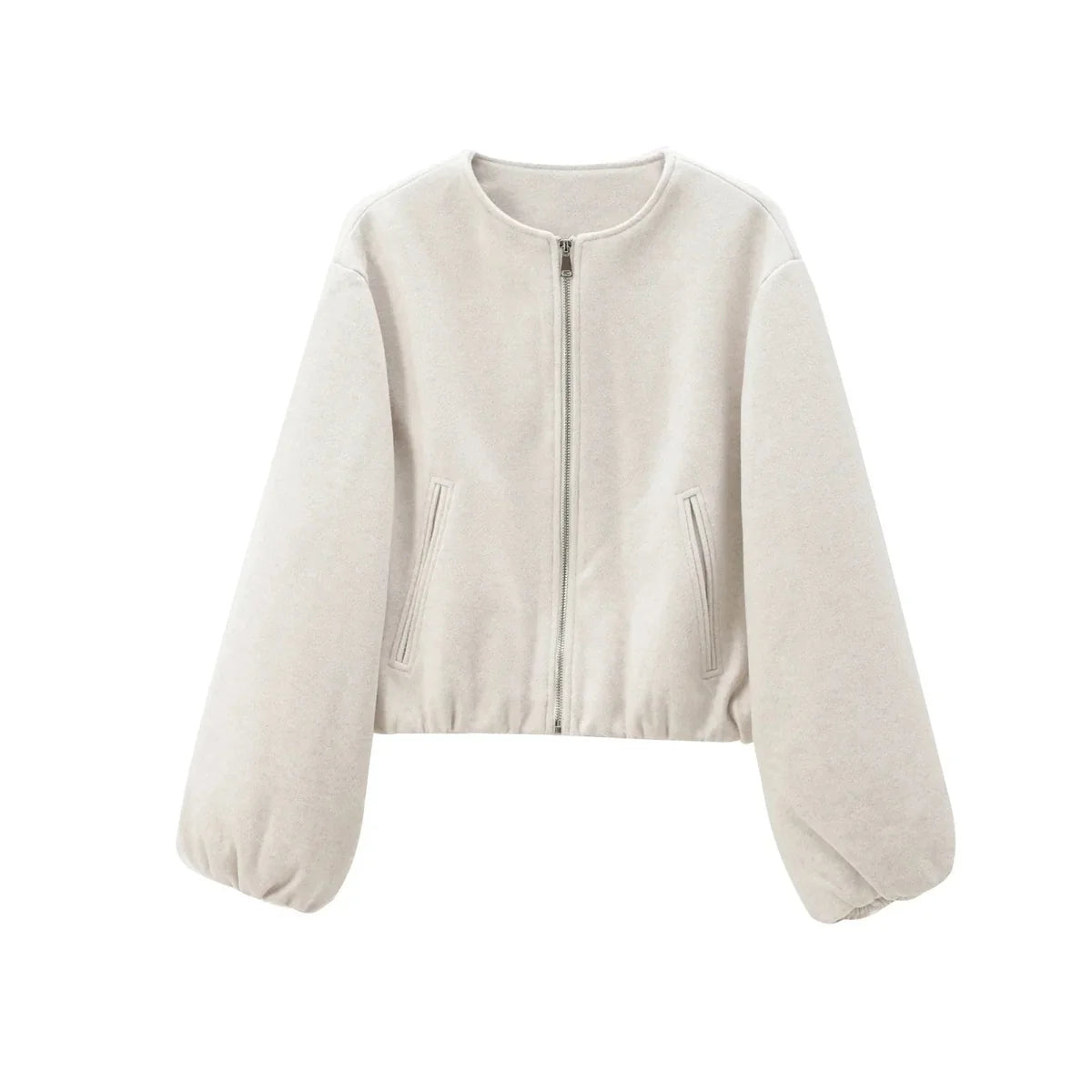 Bomber Jacket – Gray Cropped Balloon Sleeve