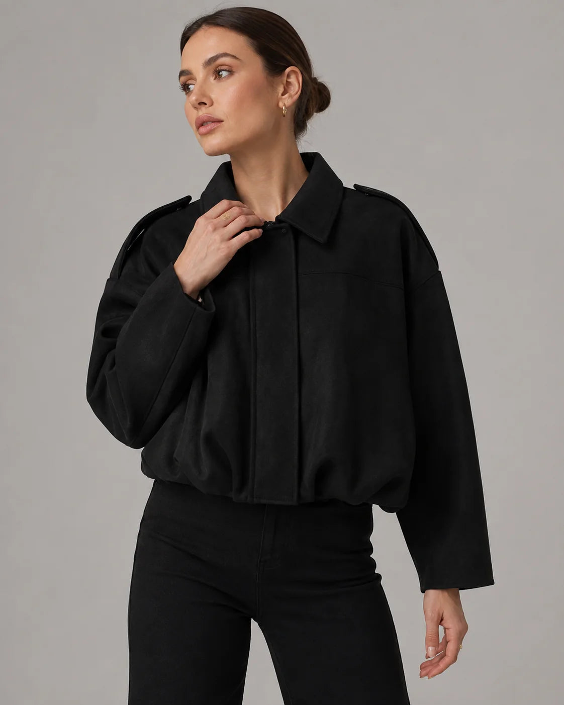 Bomber Jacket Women – Brown Oversized Collared Bomber