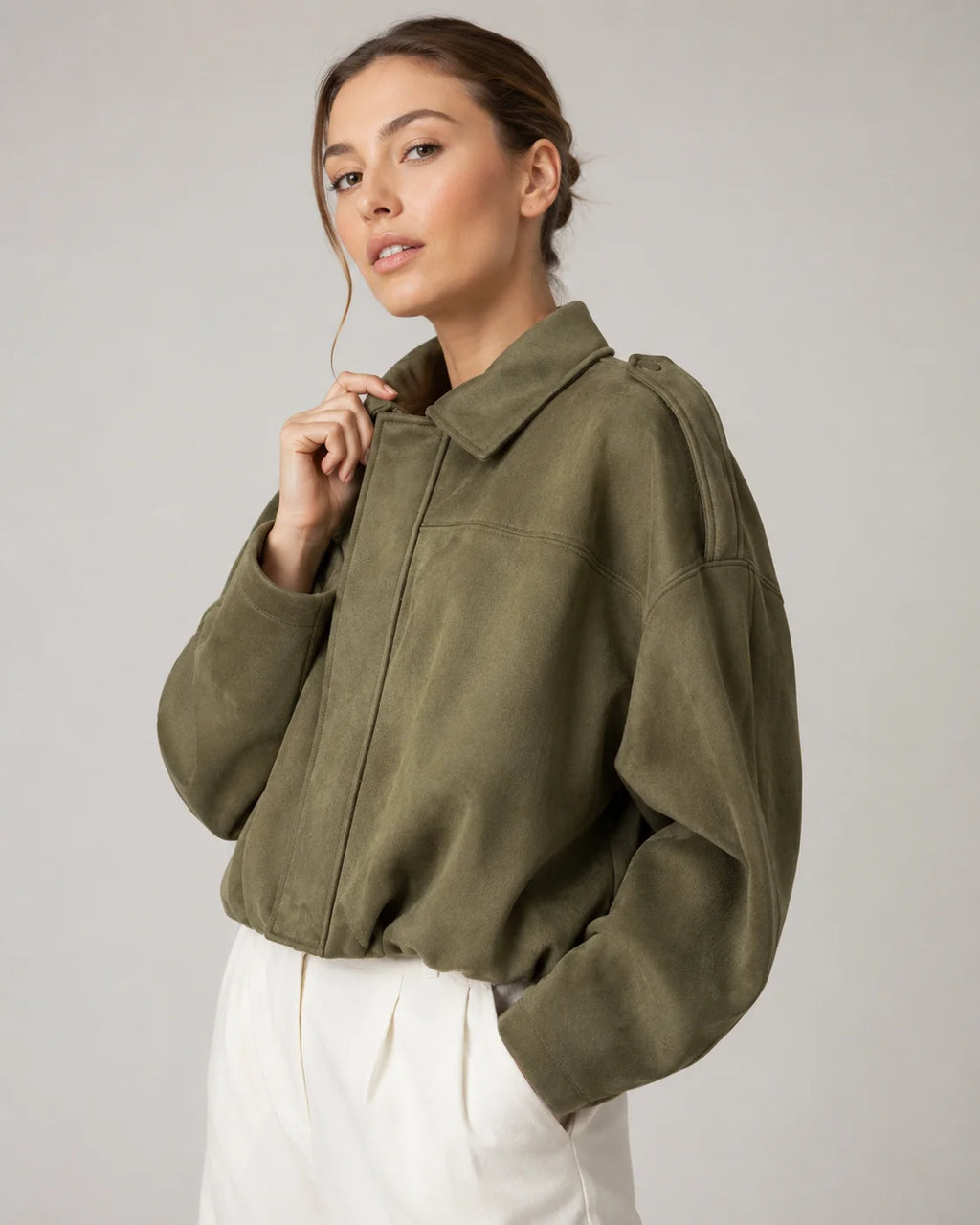 Bomber Jacket Women – Brown Oversized Collared Bomber