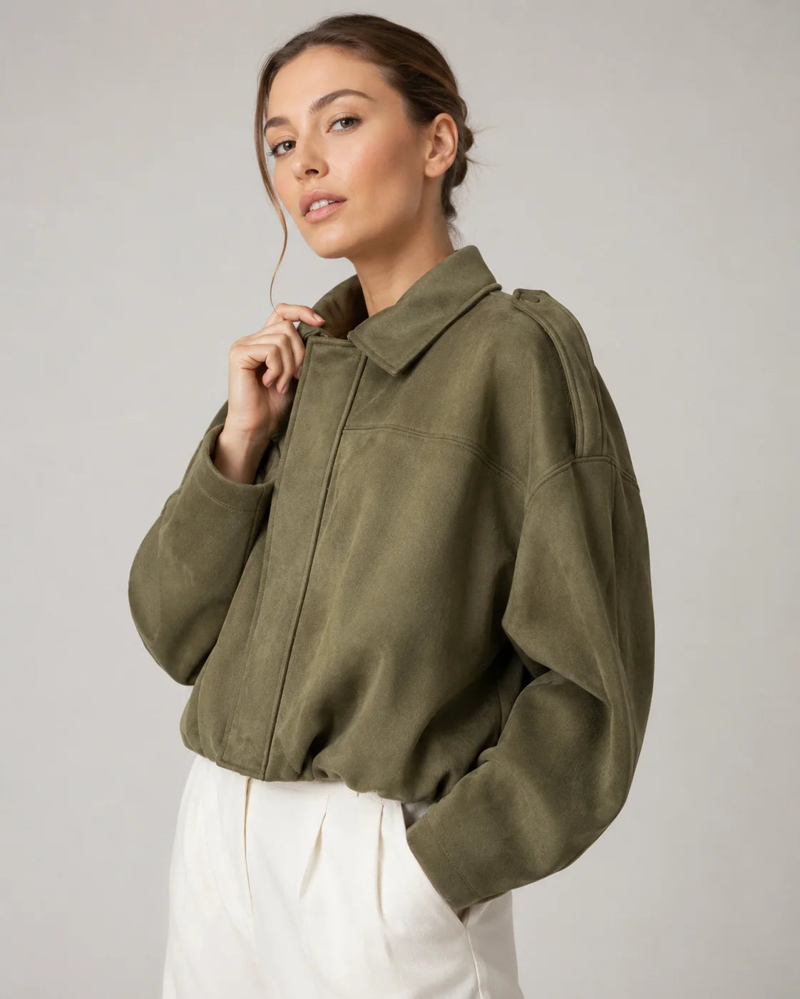 Bomber Jacket Women – Brown Oversized Collared Bomber
