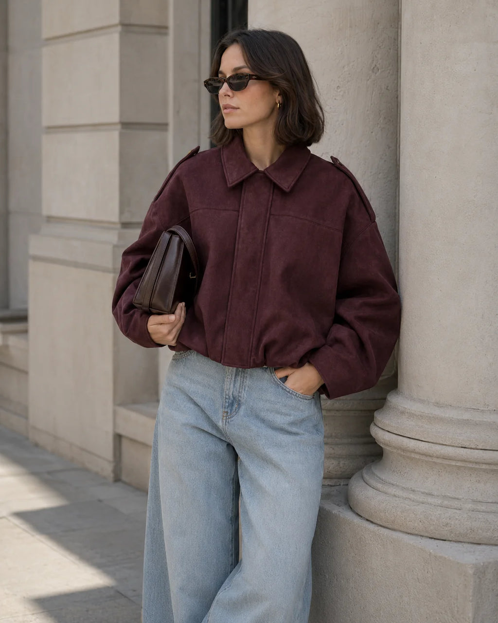 Bomber Jacket Women – Brown Oversized Collared Bomber