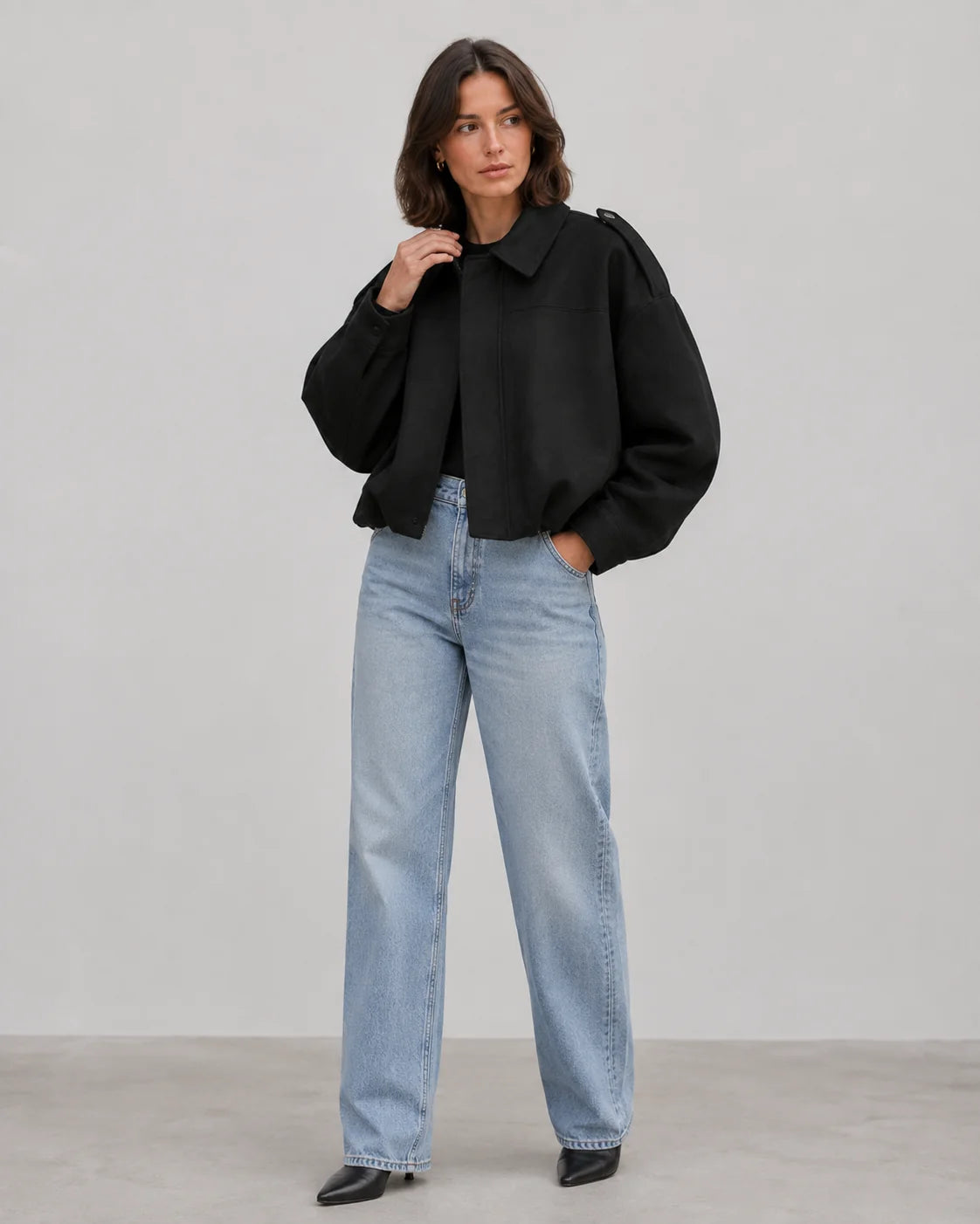Bomber Jacket Women – Brown Oversized Collared Bomber