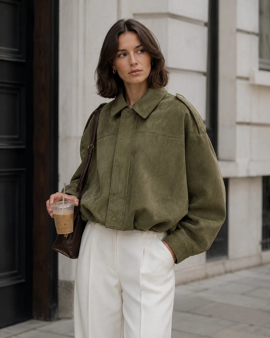Bomber Jacket Women – Brown Oversized Collared Bomber