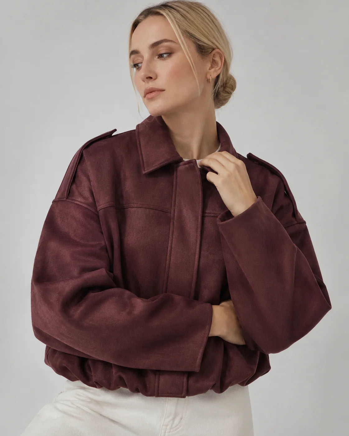 Bomber Jacket Women – Brown Oversized Collared Bomber