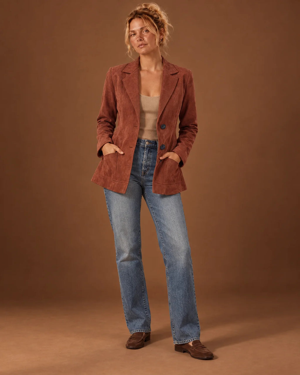 Brown Blazer – Fitted Three Button Patch Pocket