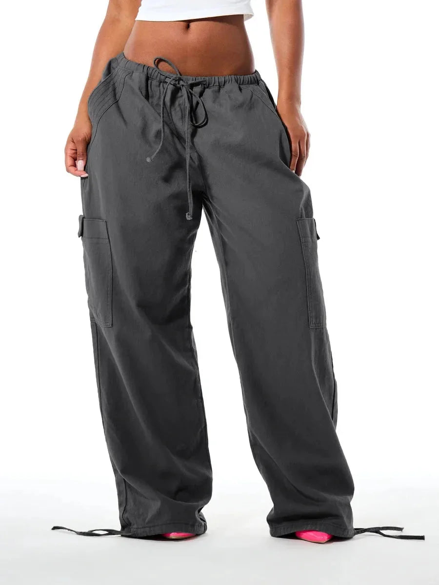 Brown Cargo Pants – Wide Leg Drawstring Waist