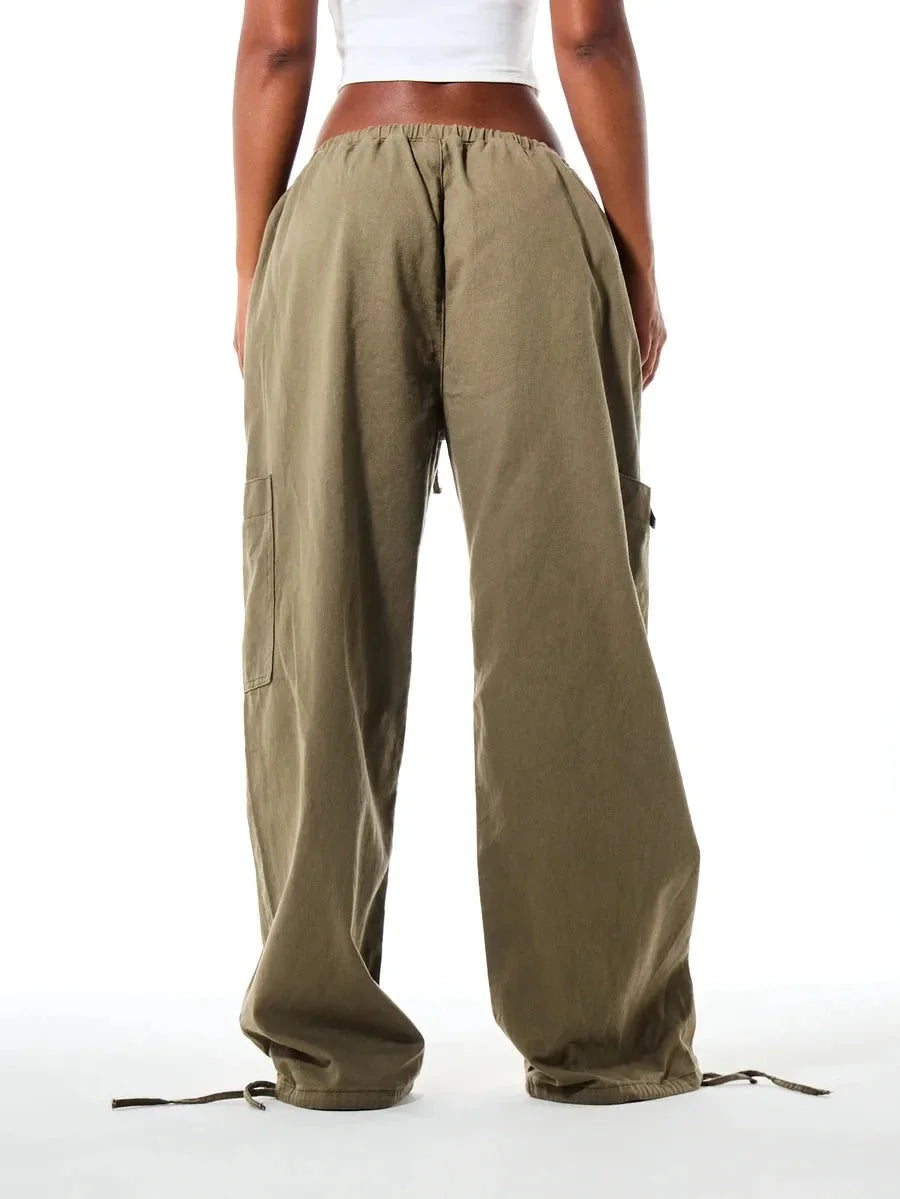 Brown Cargo Pants – Wide Leg Drawstring Waist
