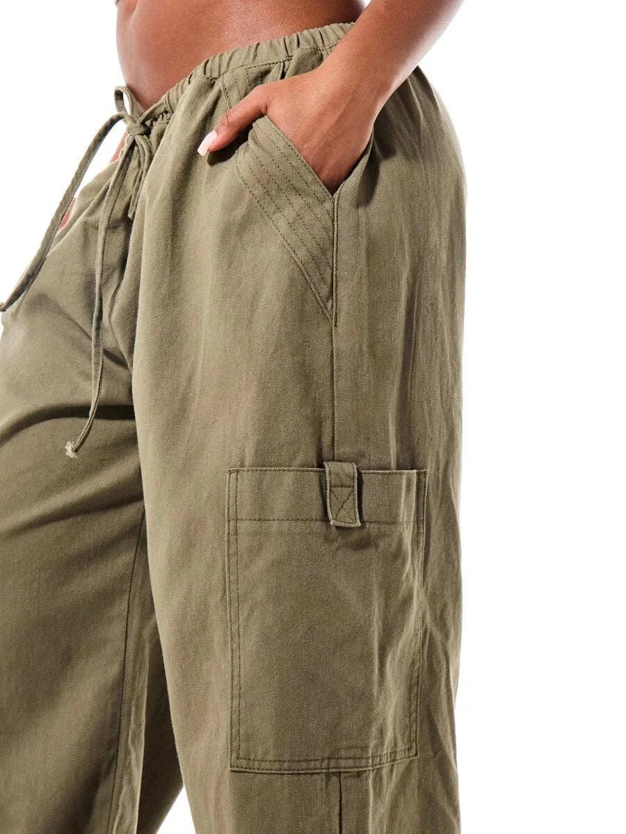 Brown Cargo Pants – Wide Leg Drawstring Waist