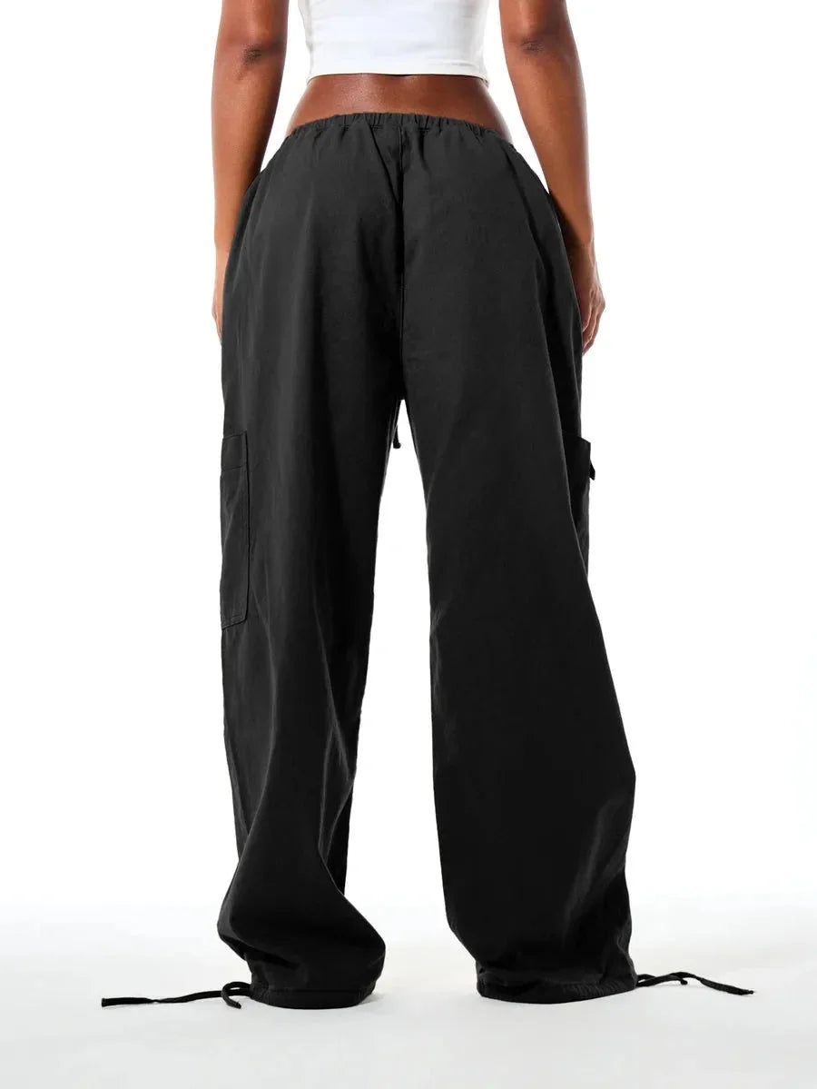 Brown Cargo Pants – Wide Leg Drawstring Waist