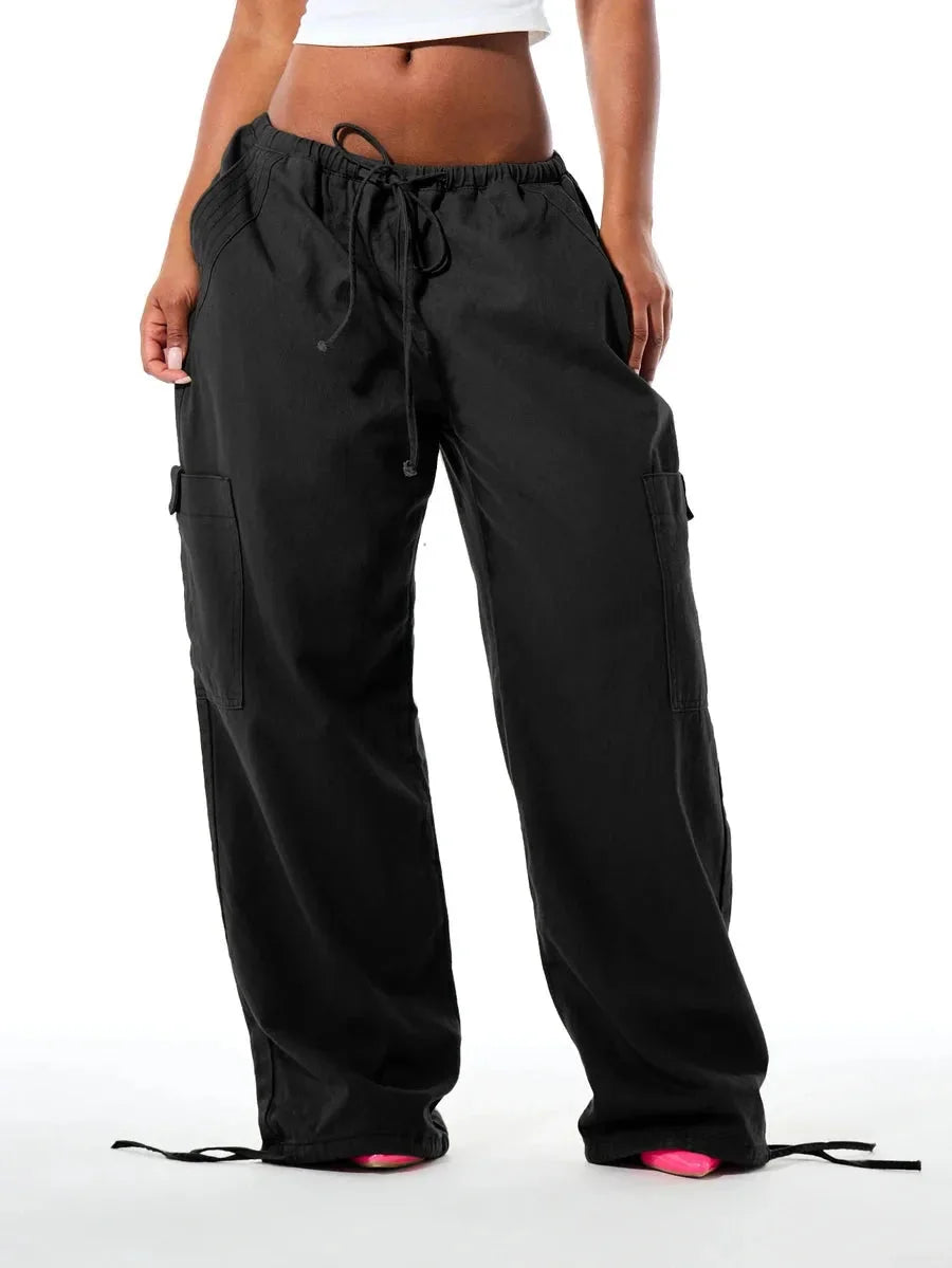 Brown Cargo Pants – Wide Leg Drawstring Waist