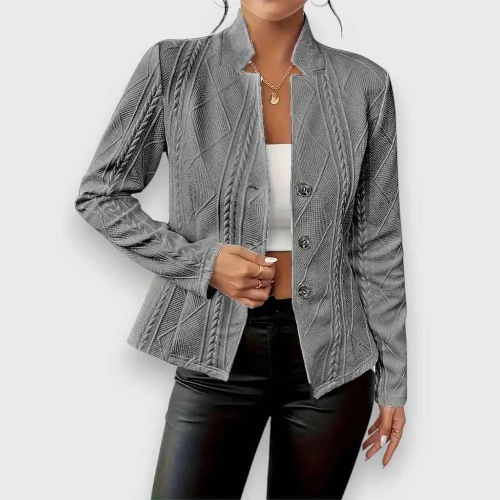 Cable Knit Sweater – Beige Fitted Button Front Knit Jumper