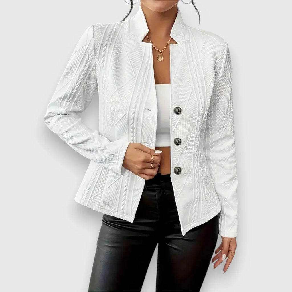 Cable Knit Sweater – Beige Fitted Button Front Knit Jumper