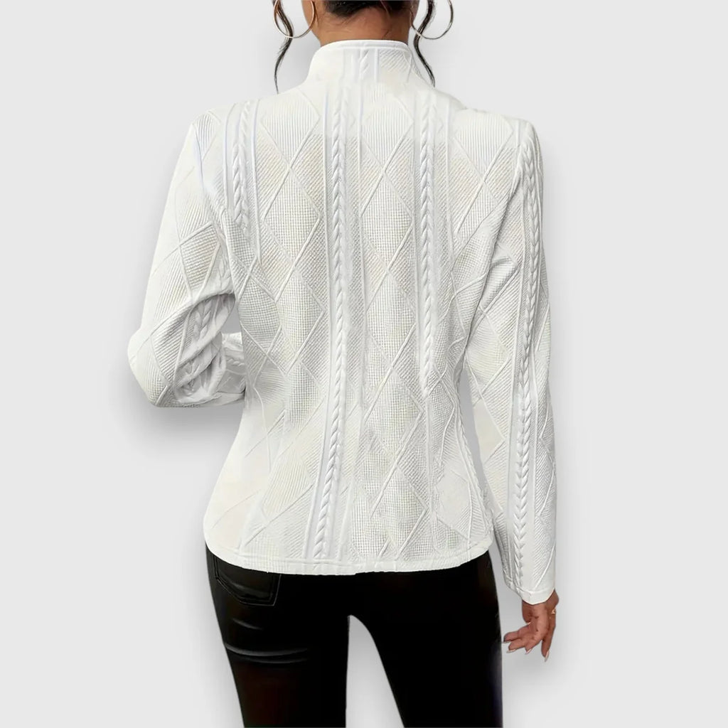 Cable Knit Sweater – Beige Fitted Button Front Knit Jumper