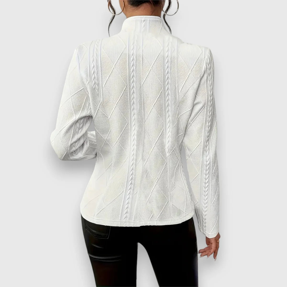 Cable Knit Sweater – Beige Fitted Button Front Knit Jumper