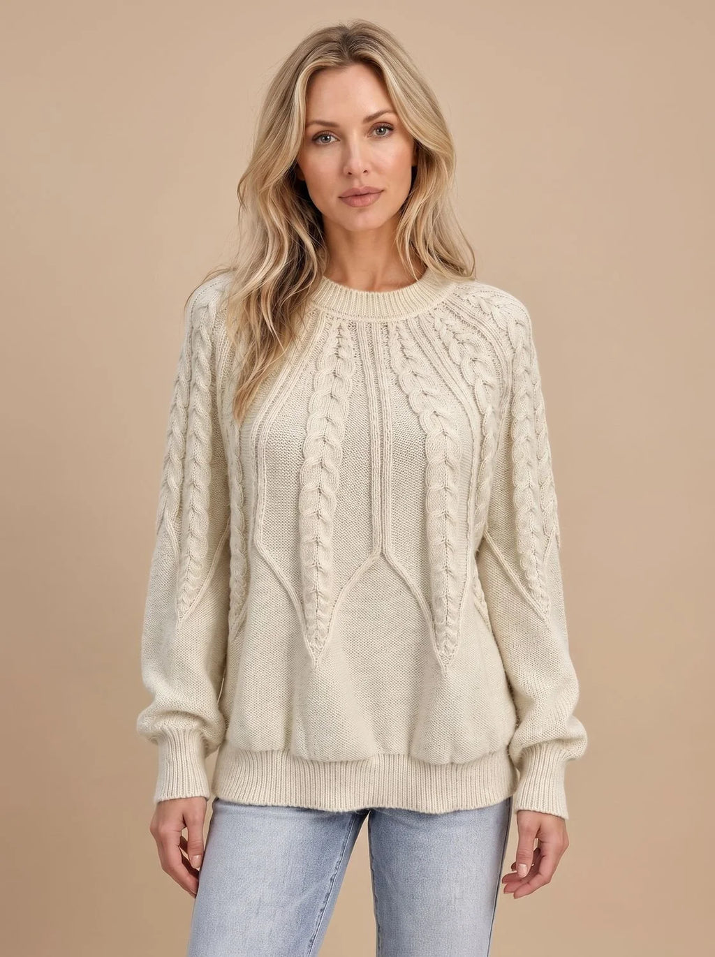 Cable Knit Sweater – Black Crew Neck Classic