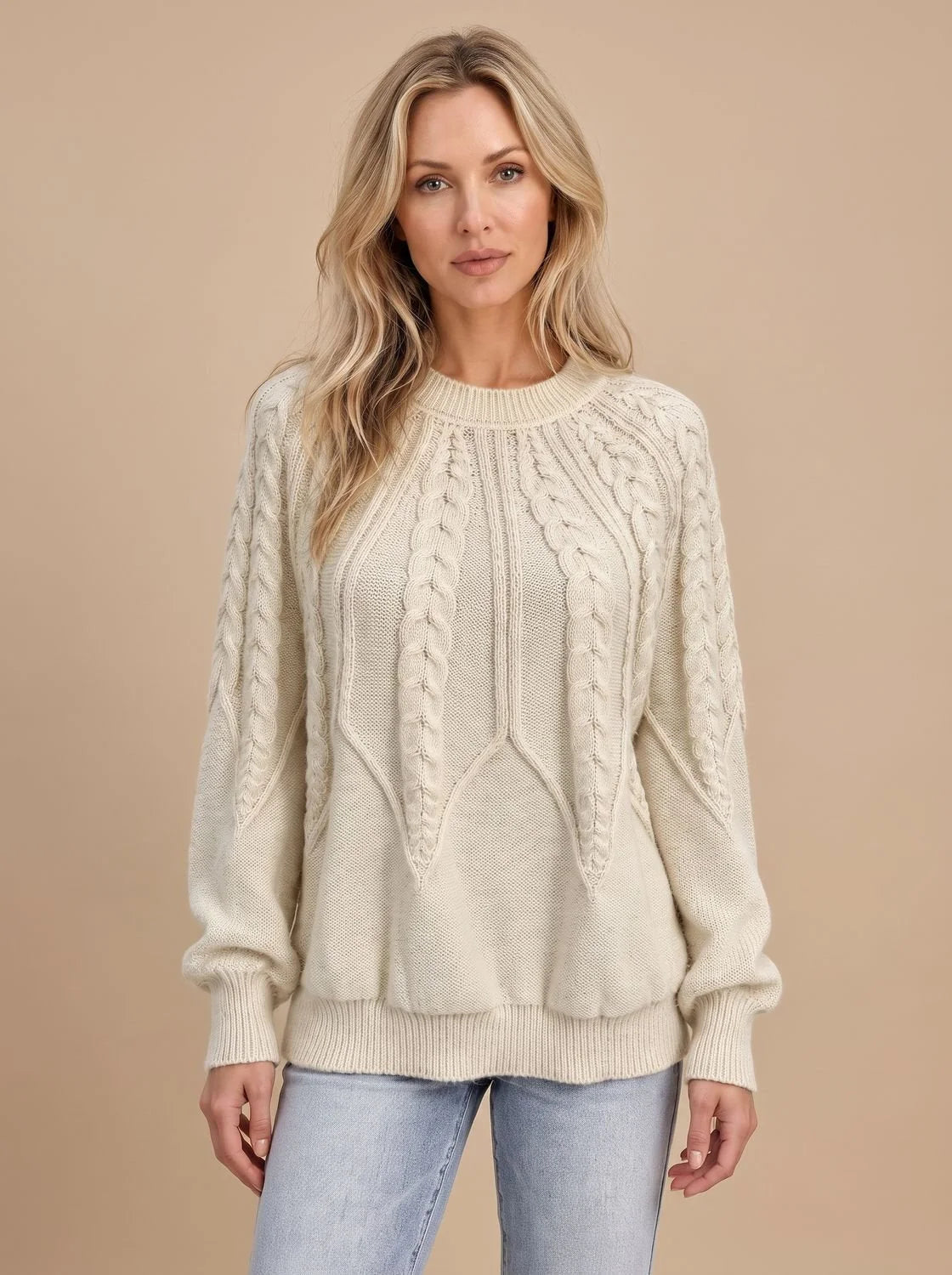 Cable Knit Sweater – Black Crew Neck Classic