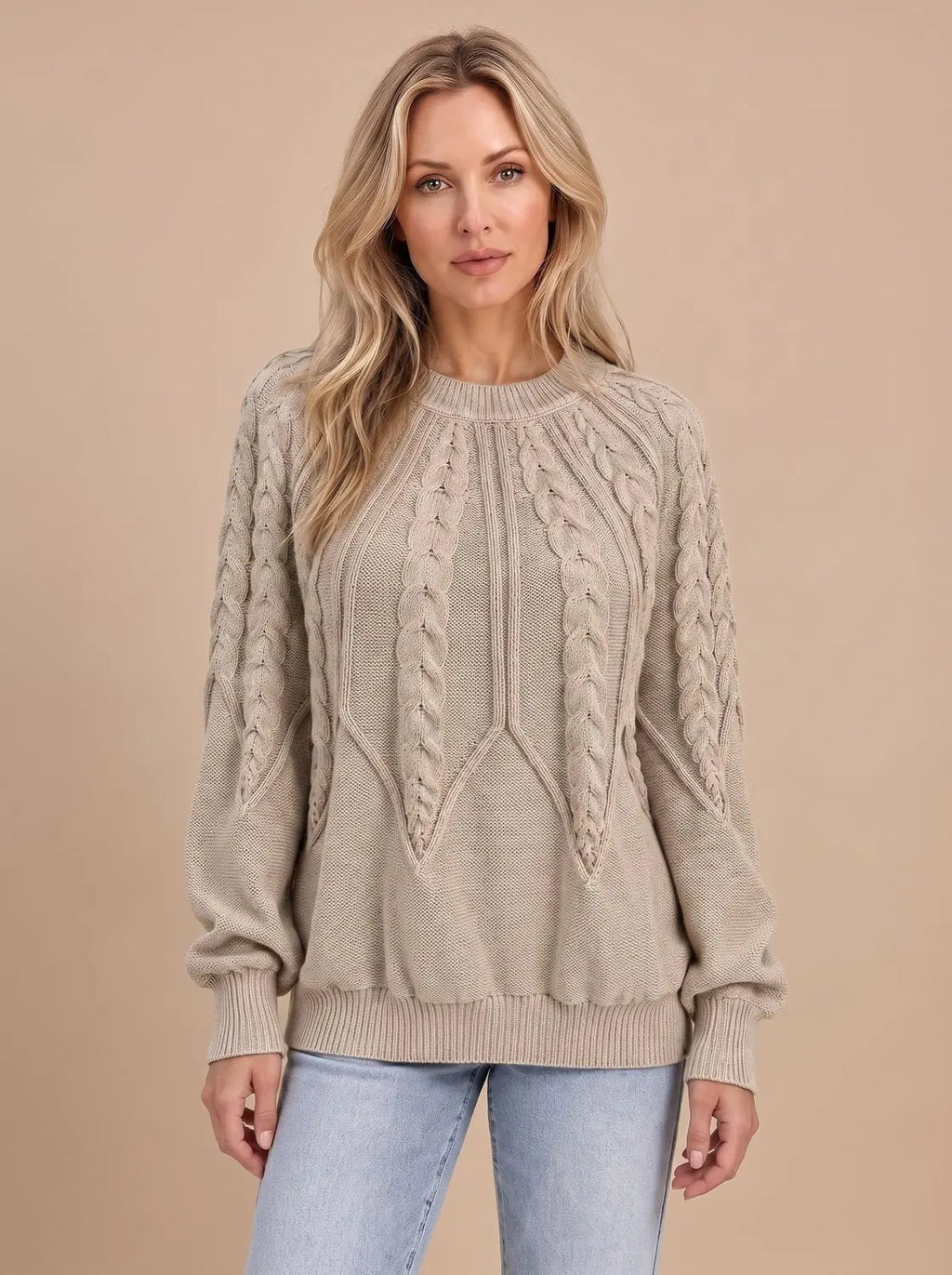 Cable Knit Sweater – Black Crew Neck Classic