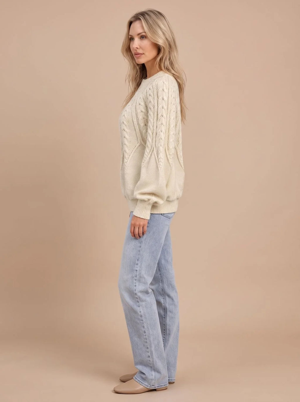 Cable Knit Sweater – Black Crew Neck Classic